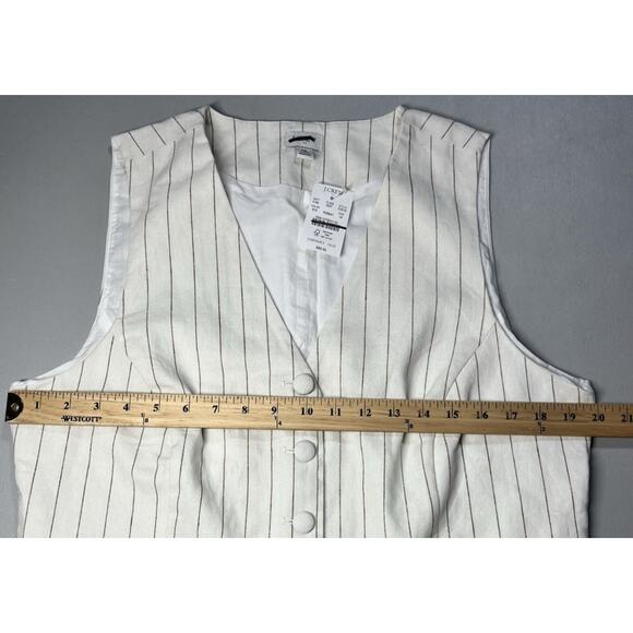 J Crew Striped Linen Lined Vest Womens 14 Ivory Camel Tailored Button Up V Neck - Picture 4 of 8